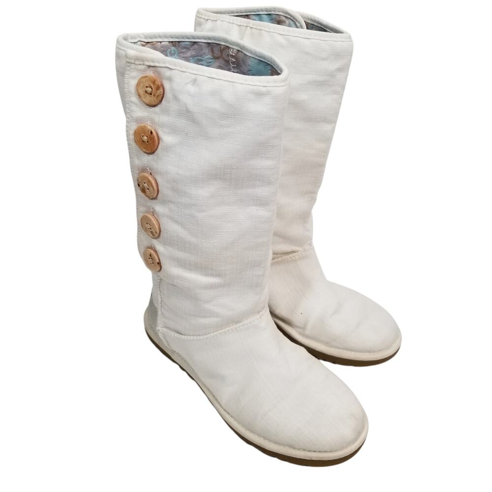 UGG Australia Women's Lo Pro Canvas Fabric Button Boots Cream 5980 Size 7 - Picture 3 of 9